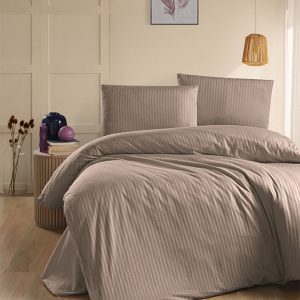 Lenjerie pat satin 2 persoane STRIPED 4 piese, bej