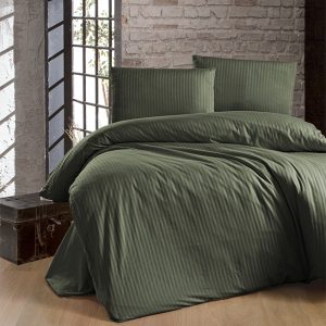 Lenjerie pat satin 2 persoane STRIPED 4piese verde
