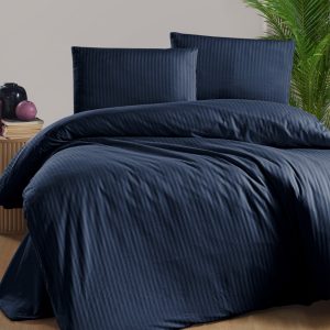 Lenjerie pat satin 2 persoane STRIPED 4 piese navy