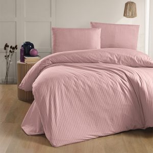 Lenjerie pat satin 2 persoane STRIPED 4piese roz
